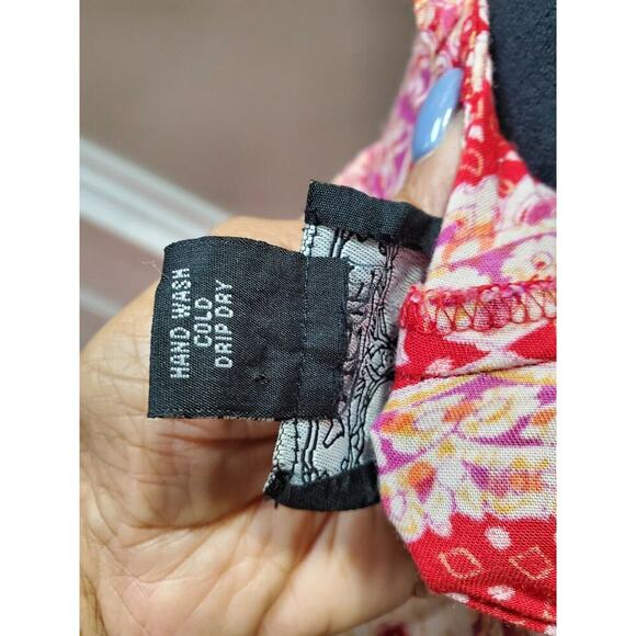 Angle Women's Red Floral 100% Rayon Off The Shoulder Long Maxi Dress Size M - Picture 9 of 12